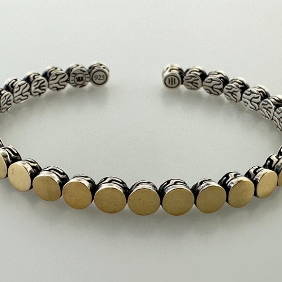 925 Sterling Silver & 18K Yellow Gold John Hardy Dot Flex Cuff Bracelet - 7" - Picture 10 of 14